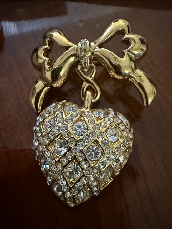 Monet Jewelry - Money Gold Crystal Heart Pendant with Bow Accent